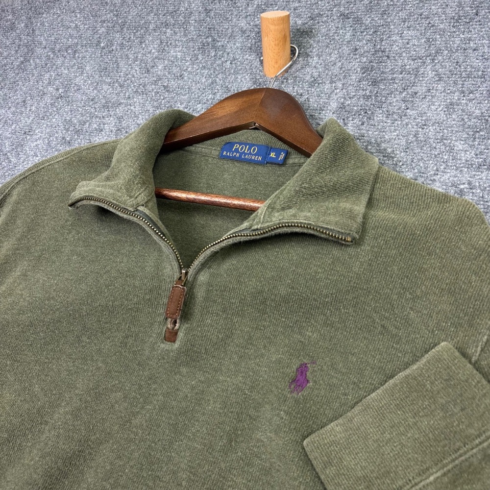 Polo Ralph Lauren Quarter Zip Pullover Mens XL Green Cotton Pony Logo Sweater